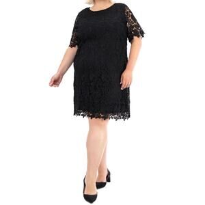 Nina Leonard Black Laced Lined Sheath Formal Dress Women's Plus Size 1X Gothic